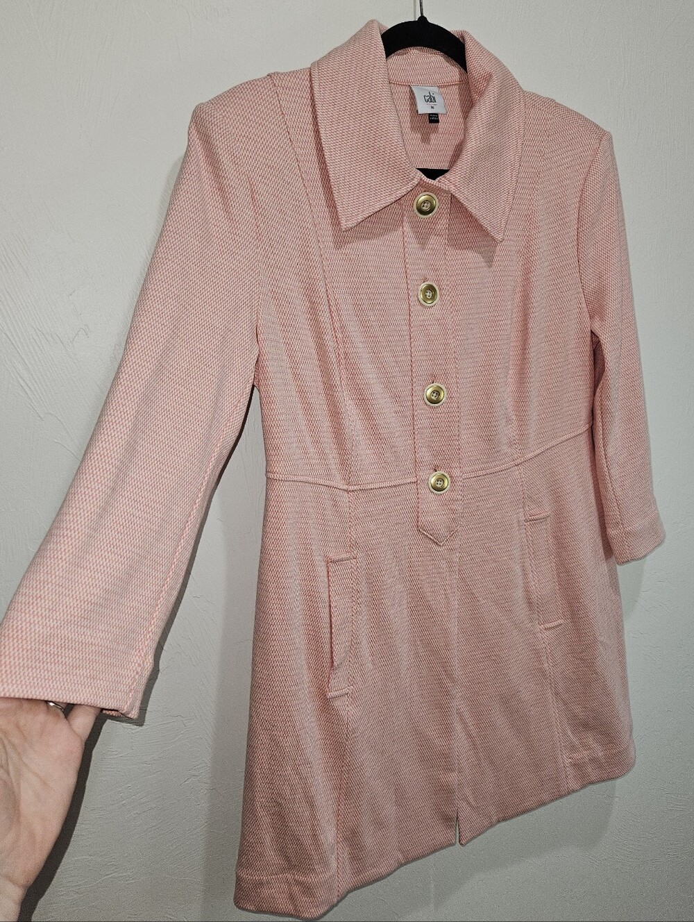 Cabi Take Peacoat 5 Topper Peachy Pink Textured Knit Gold Toned buttons - Picture 4 of 13